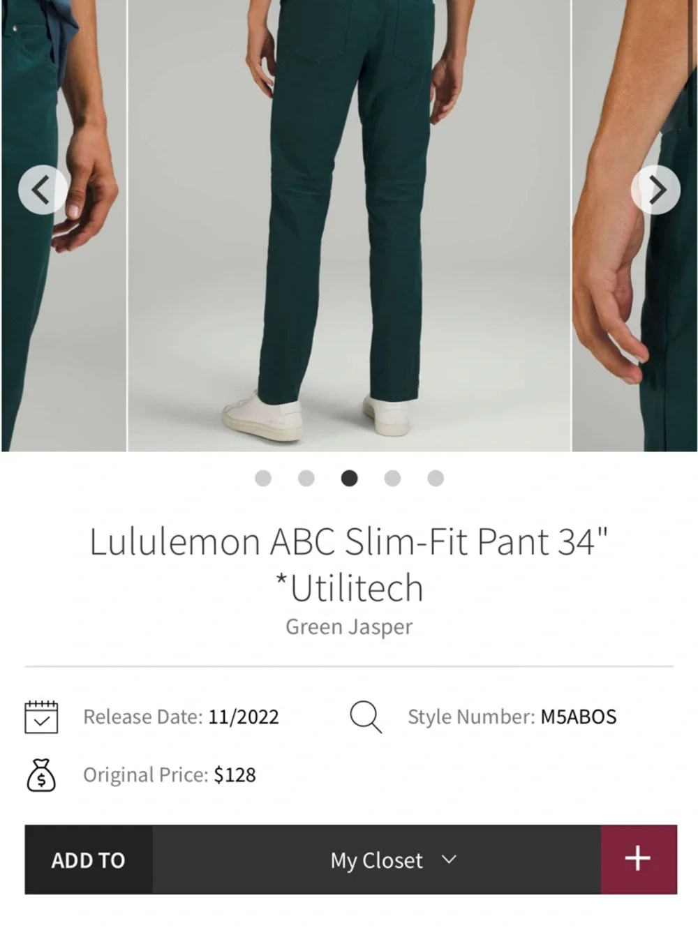 Lululemon ABC Slim-Fit Pant 34